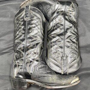 Vintage Texas Men's Black Leather Distressed Cowboy Boots Size 8.5